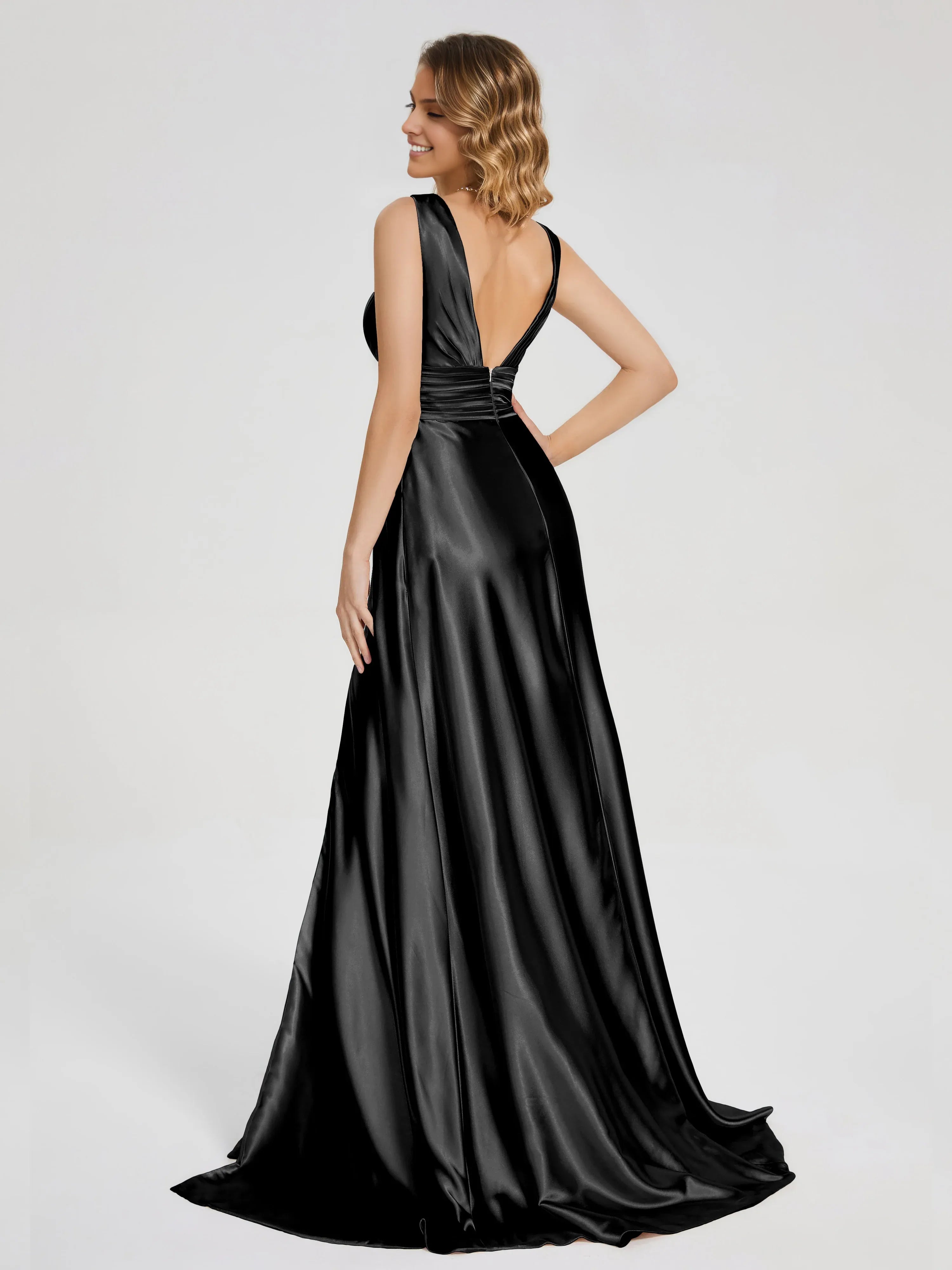 Charming A-line V-neck Sleeveless V-back Sweep/Brush Train Prom Dress
